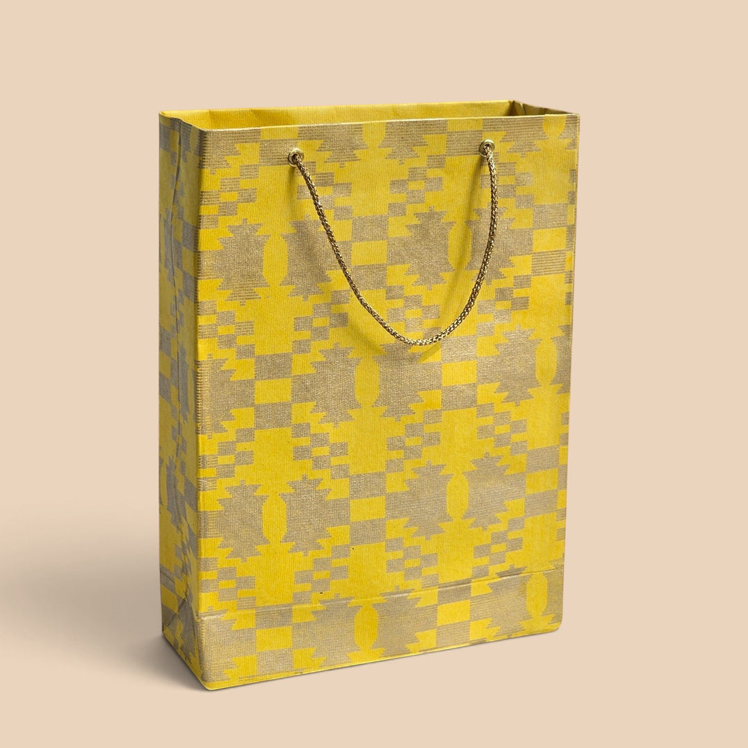 Maze Puzzle Jamdani Handmade Golden Screen Printed Small Paper Bag For Festive Gifting