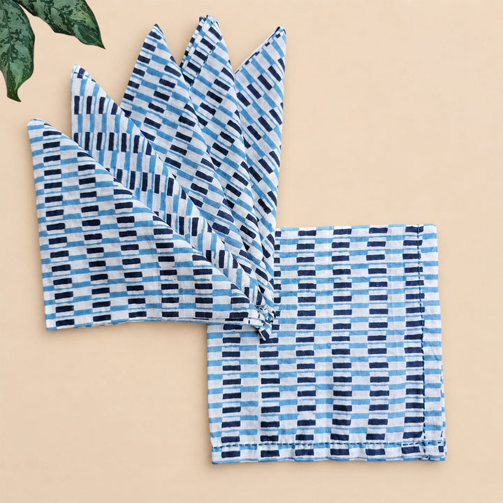6 Pc | "Indigo Brick" Hand Block Printed Cotton Cloth Napkin Set For Festive Dining