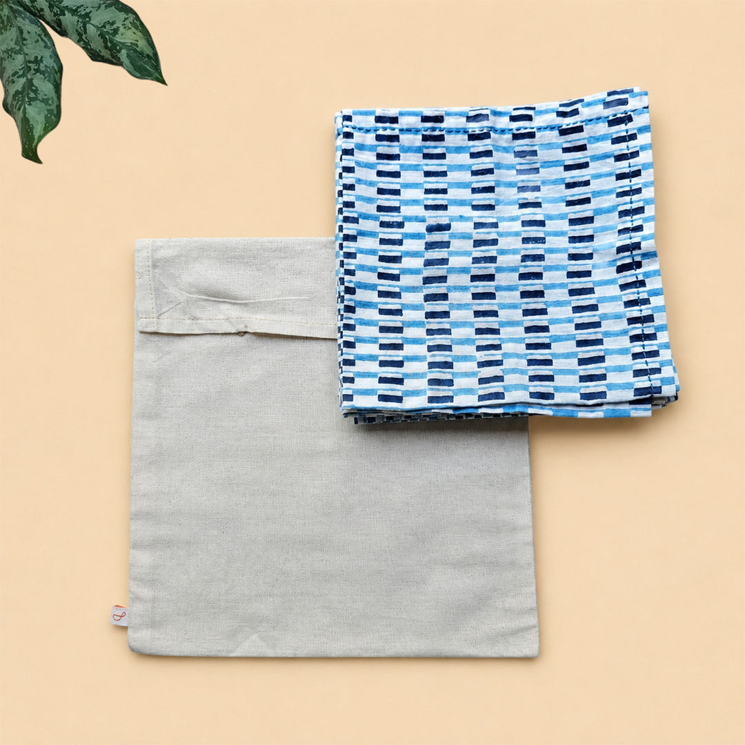 6 Pc | "Indigo Brick" Hand Block Printed Cotton Cloth Napkin Set For Festive Dining