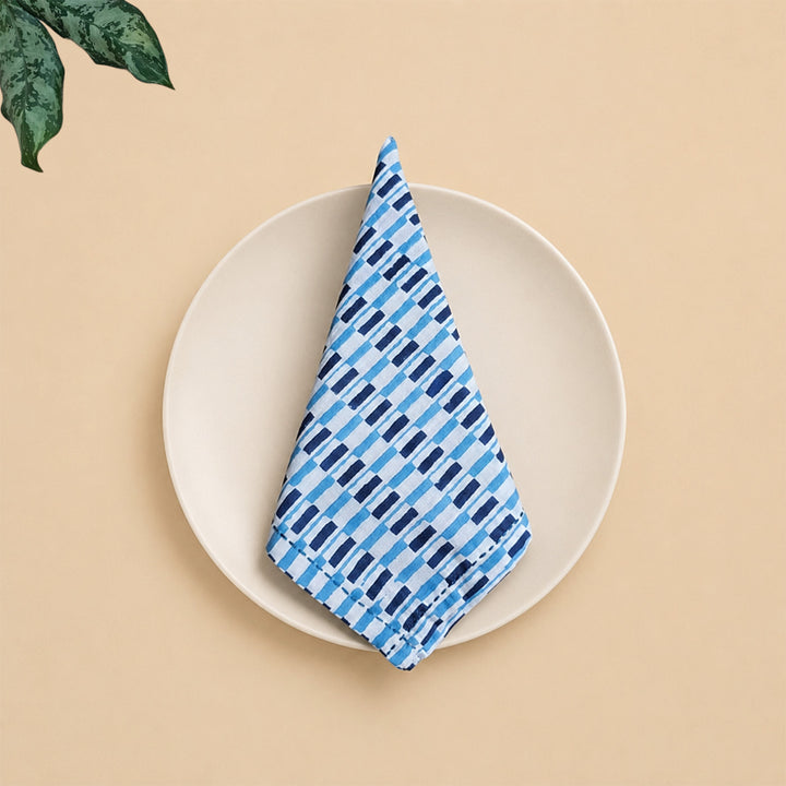 6 Pc | "Indigo Brick" Hand Block Printed Cotton Cloth Napkin Set For Festive Dining