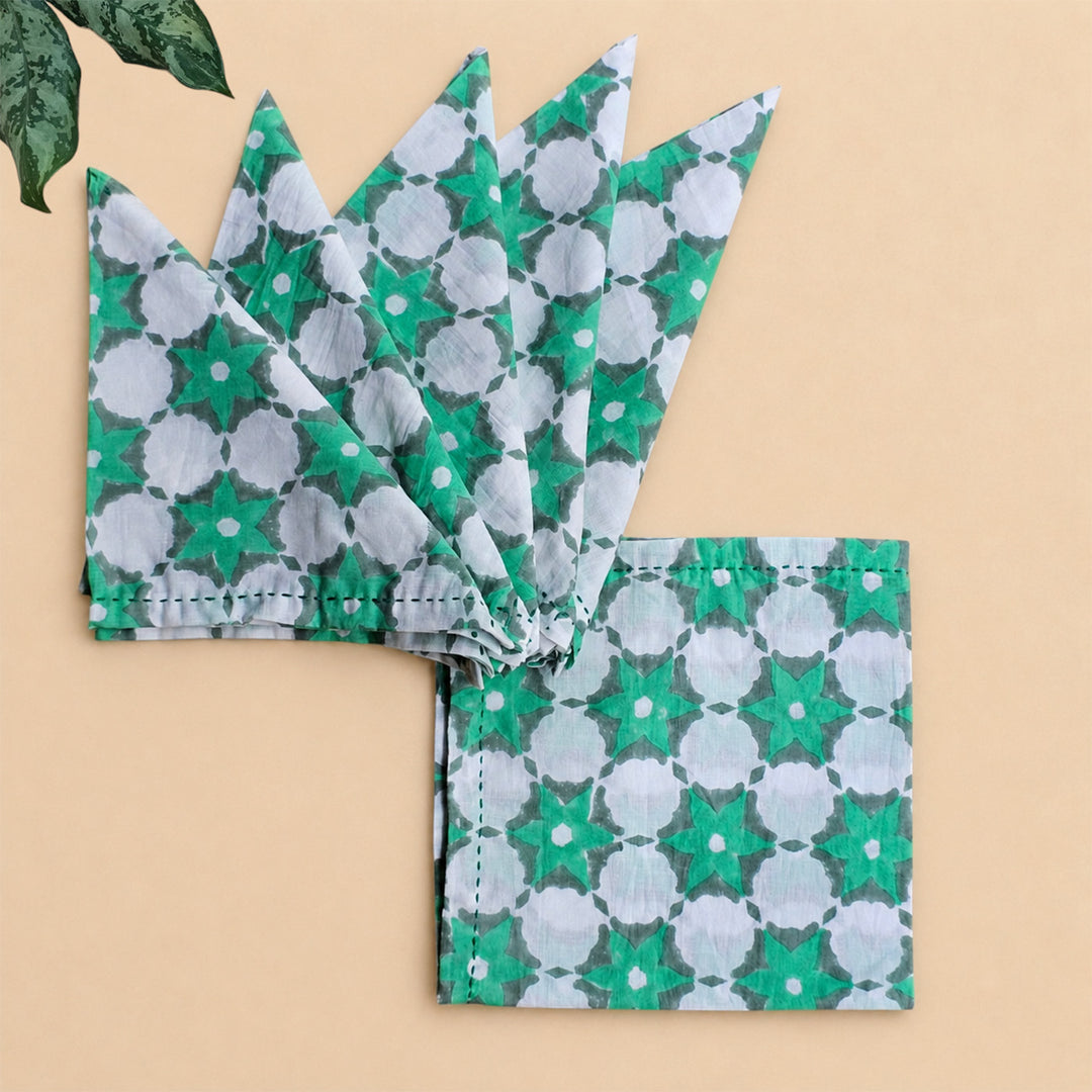 6 Pc | "Forest Flower" Hand Block Printed Cotton Cloth Napkin Set For Festive Dining
