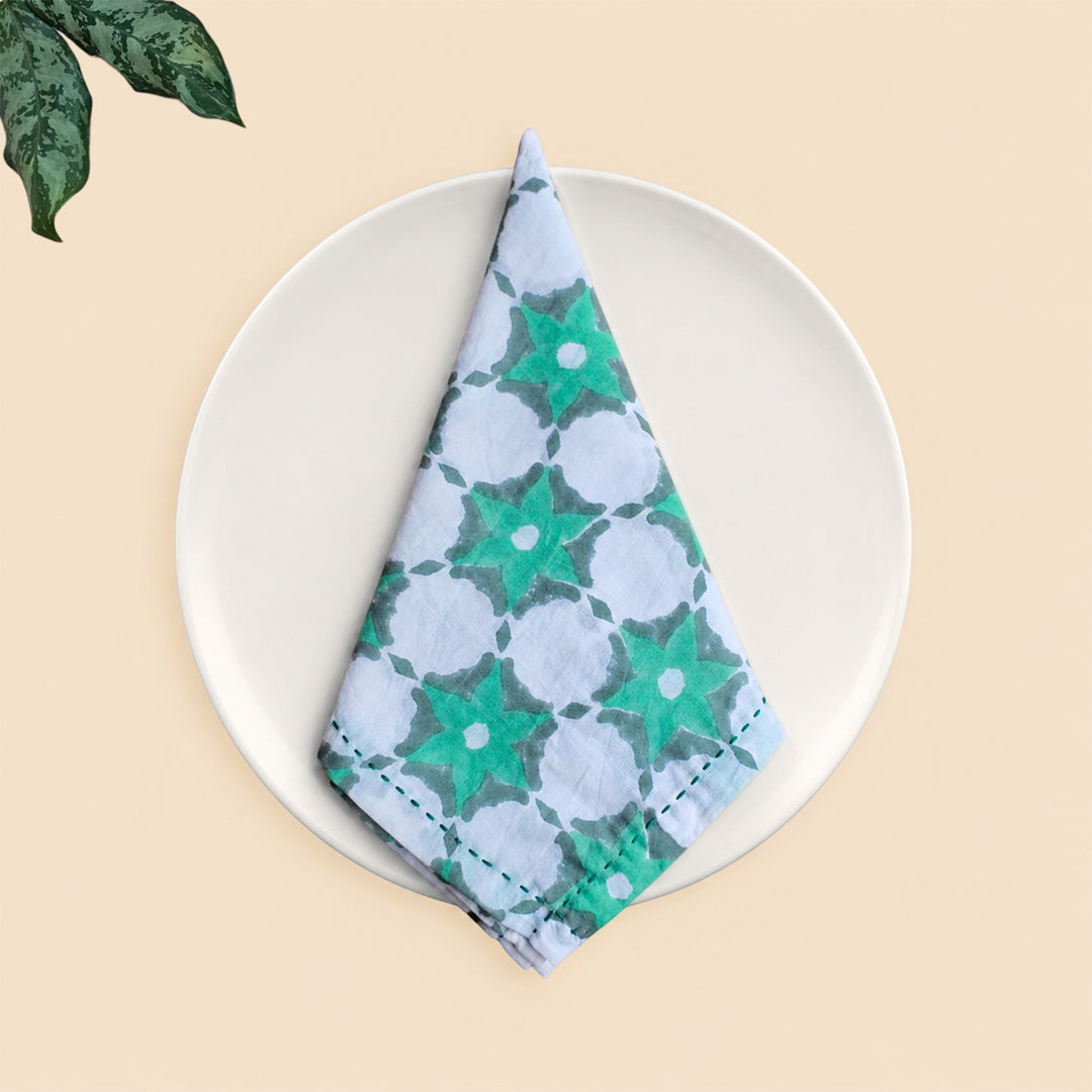 6 Pc | "Forest Flower" Hand Block Printed Cotton Cloth Napkin Set For Festive Dining