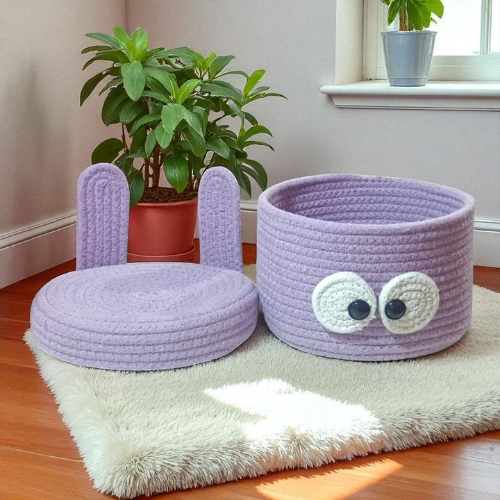 Handmade Coil Basketry Bunny Cotton Rope Basket For Kids