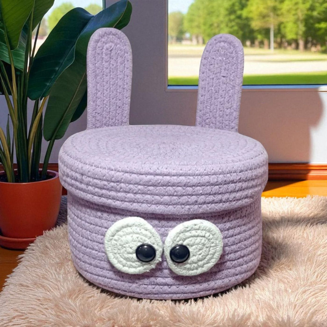 Handmade Coil Basketry Bunny Cotton Rope Basket For Kids