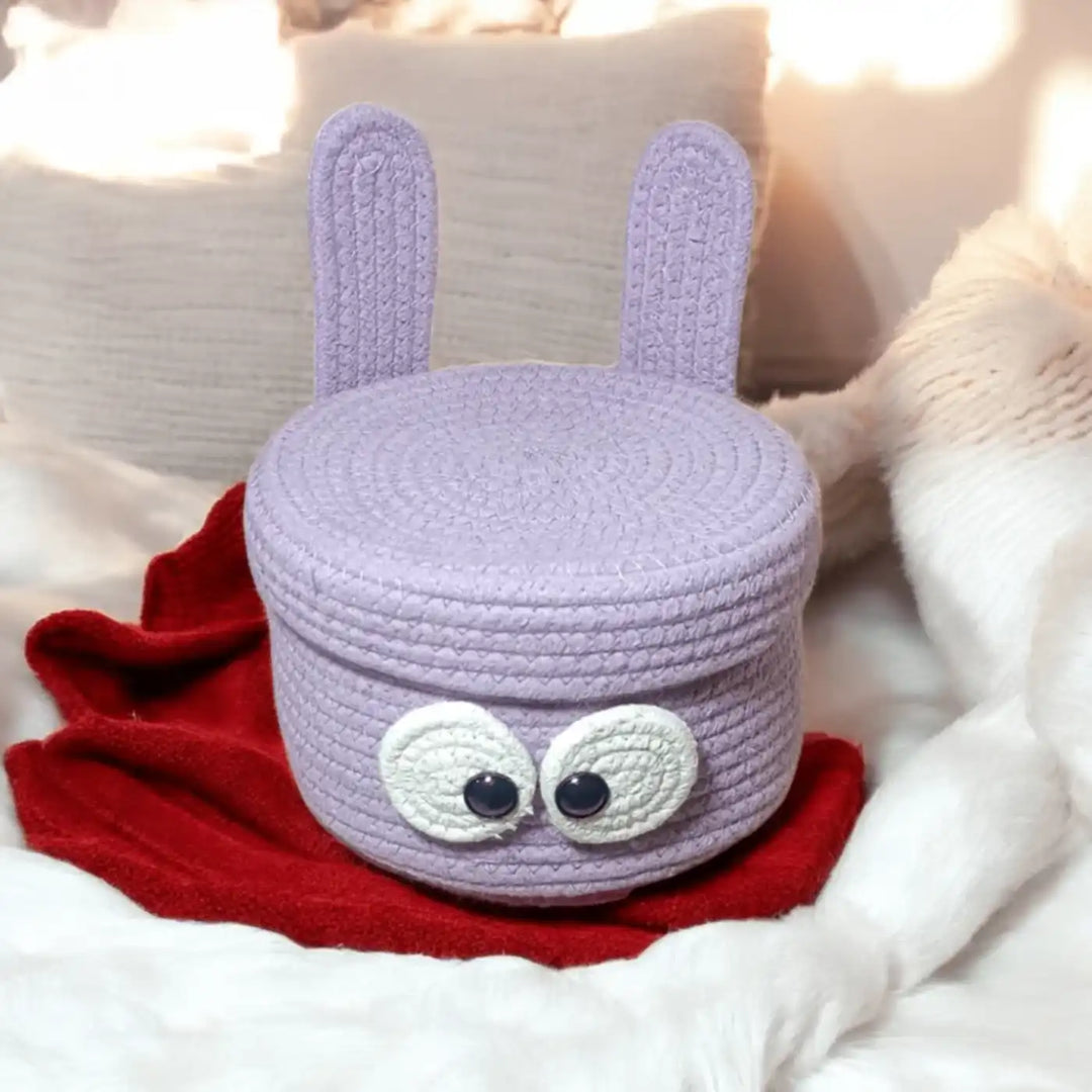Handmade Coil Basketry Bunny Cotton Rope Basket For Kids