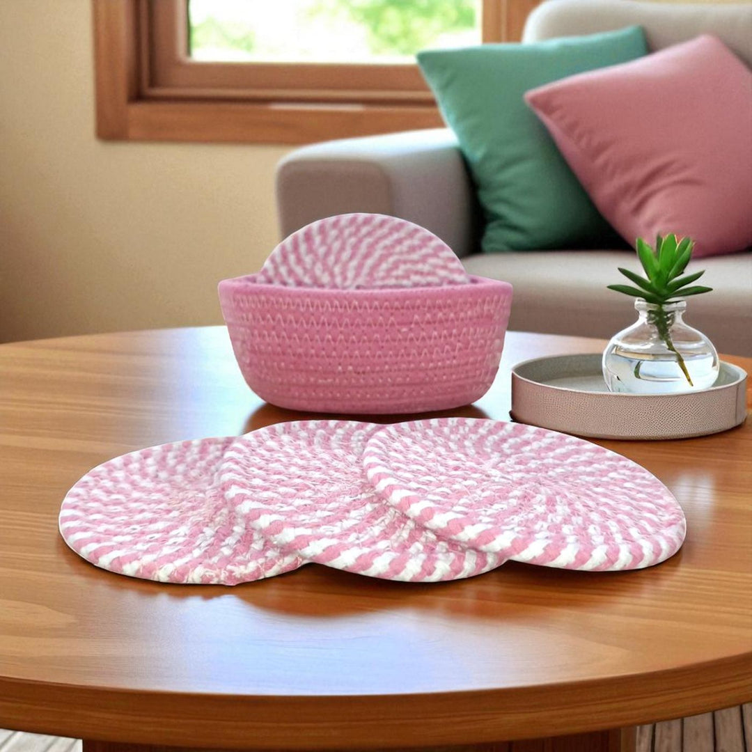 Handmade Coil Basketry Cotton Rope Coasters | Set Of 5