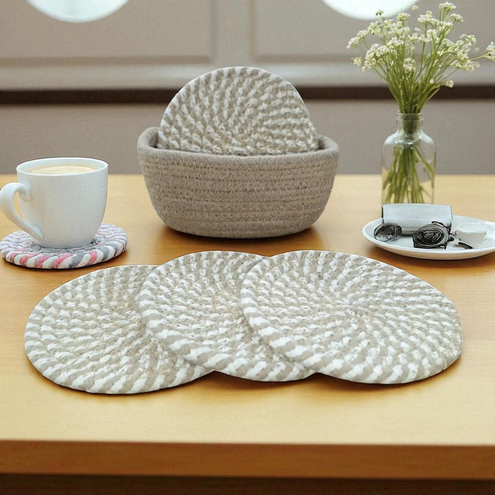 Handmade Coil Basketry Cotton Rope Coasters | Set Of 5