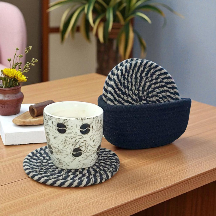 Handmade Coil Basketry Cotton Rope Coasters | Set Of 5