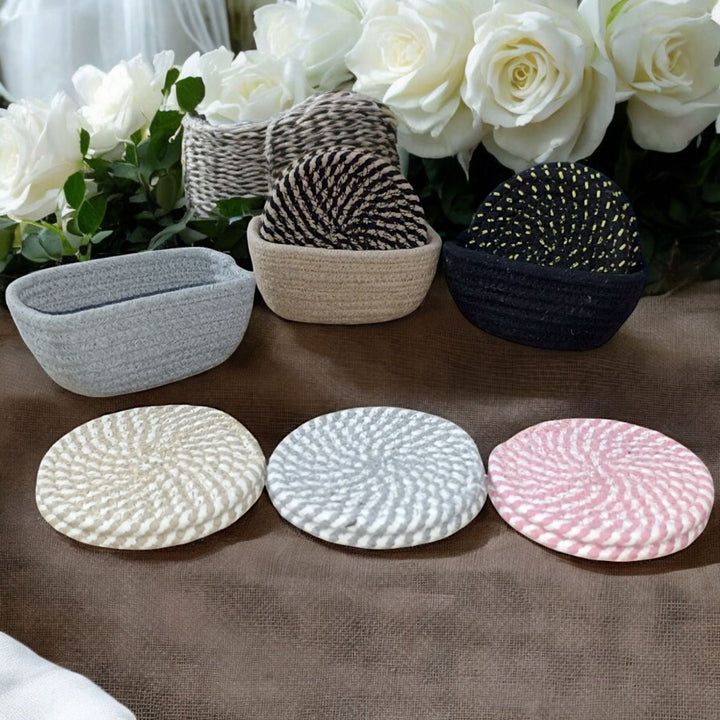 Handmade Coil Basketry Cotton Rope Coasters | Set Of 5