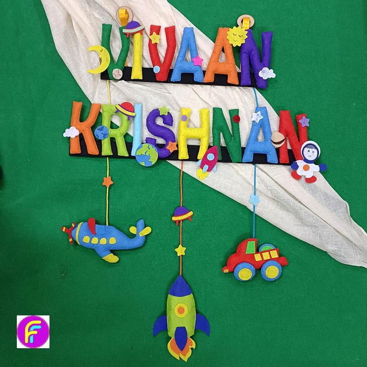 Personalized Handmade Space & Land Felt Kids Name Plate