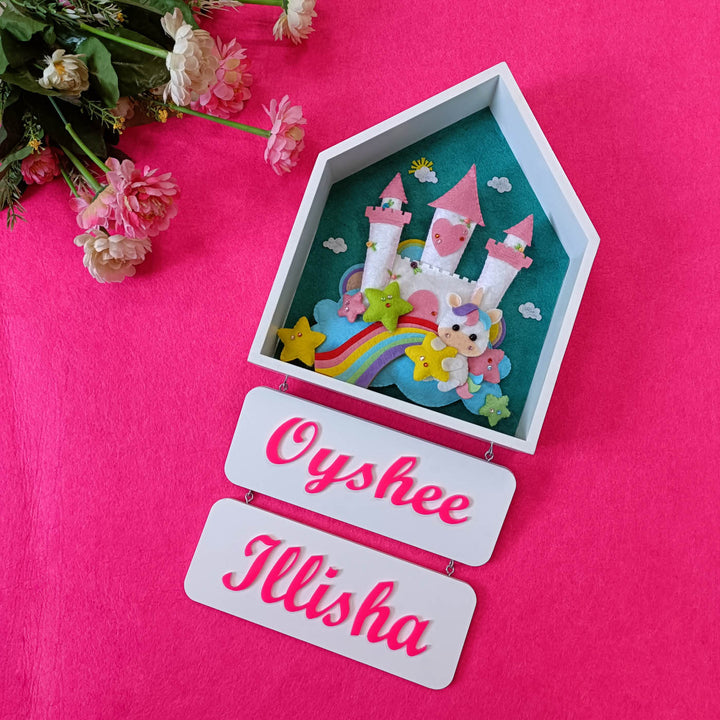 Handcrafted Personalized Unicorn House Shaped Felt Name Plate