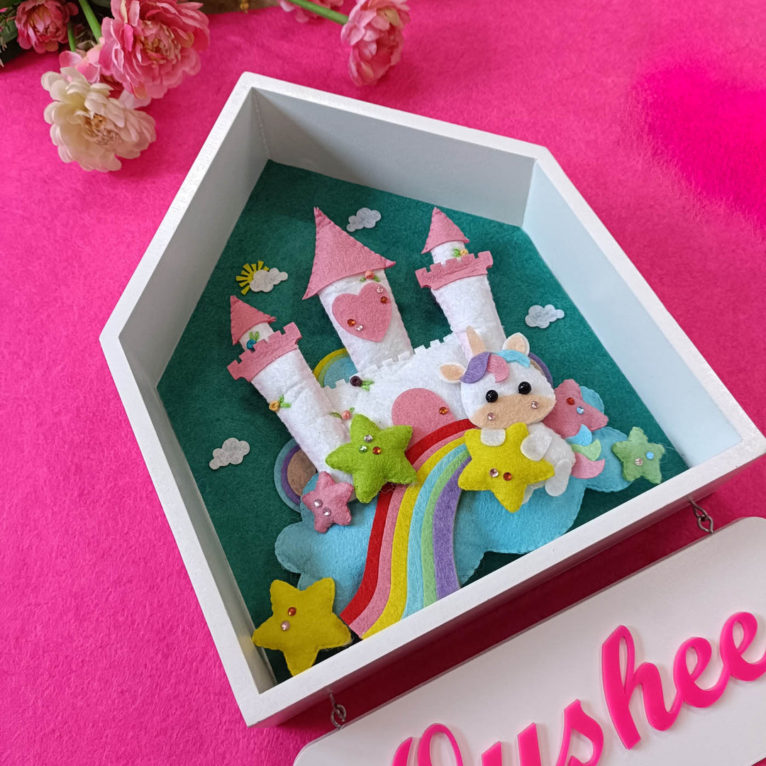 Handcrafted Personalized Unicorn House Shaped Felt Name Plate