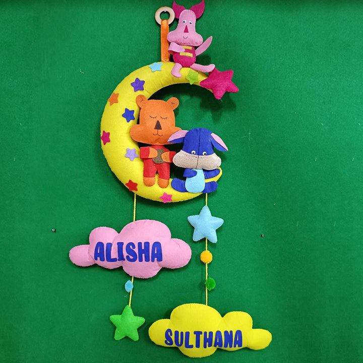 Handcrafted Personalized Pooh on the Moon Felt Name Plate for Siblings