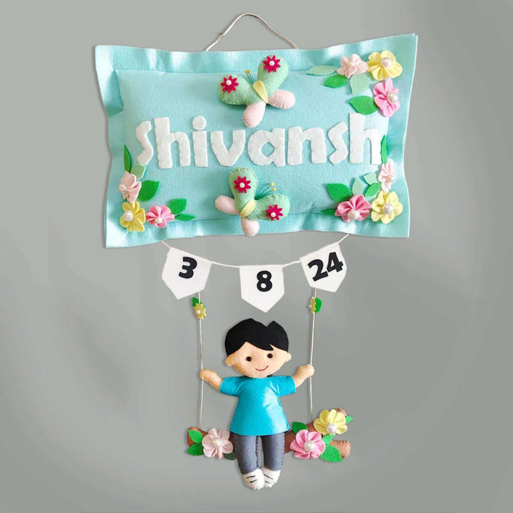 Hand-stitched Pillow & Swing Theme Felt Kids Name Plate