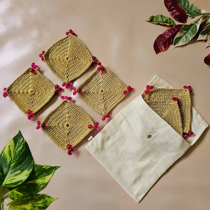 Handmade Crochet Pink Coaster | Set Of 6