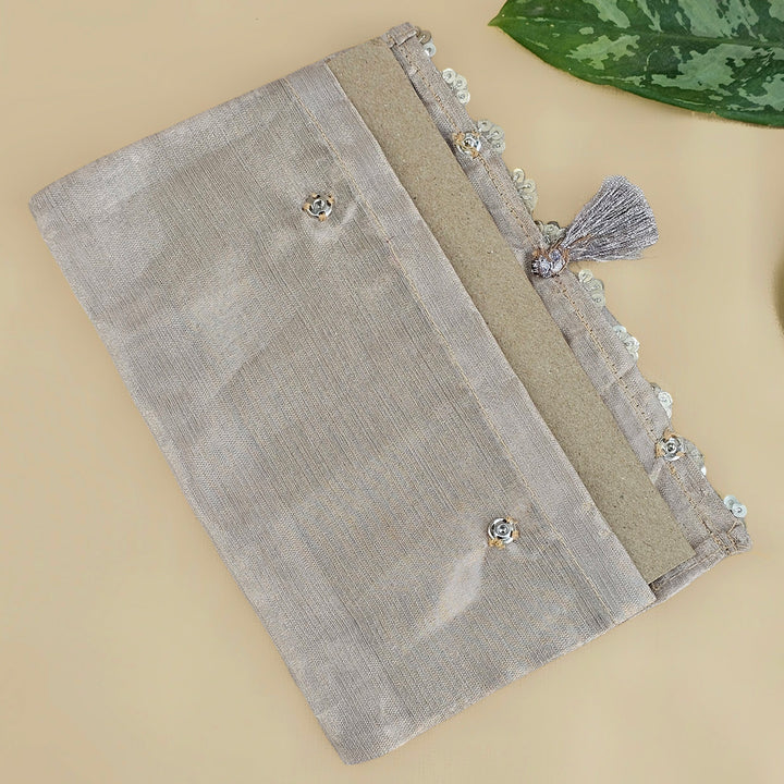 Set Of 2 | "Scallop" Handcrafted Tissue Fabric Gift Envelopes With Gota Edging And Tassel Detailing For Festive Gifting