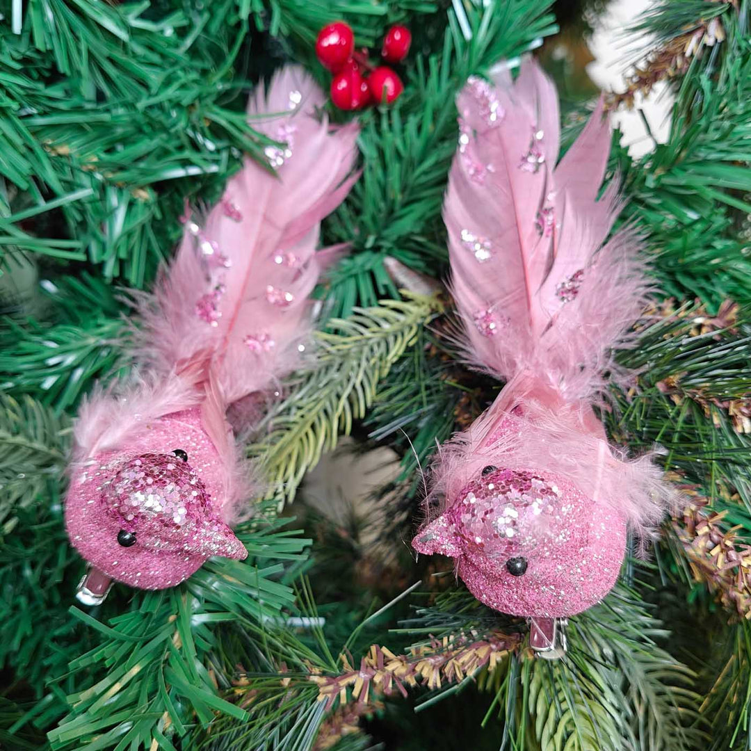 Handmade Pink Glitter Grace Clip-On Bird | Set Of 2