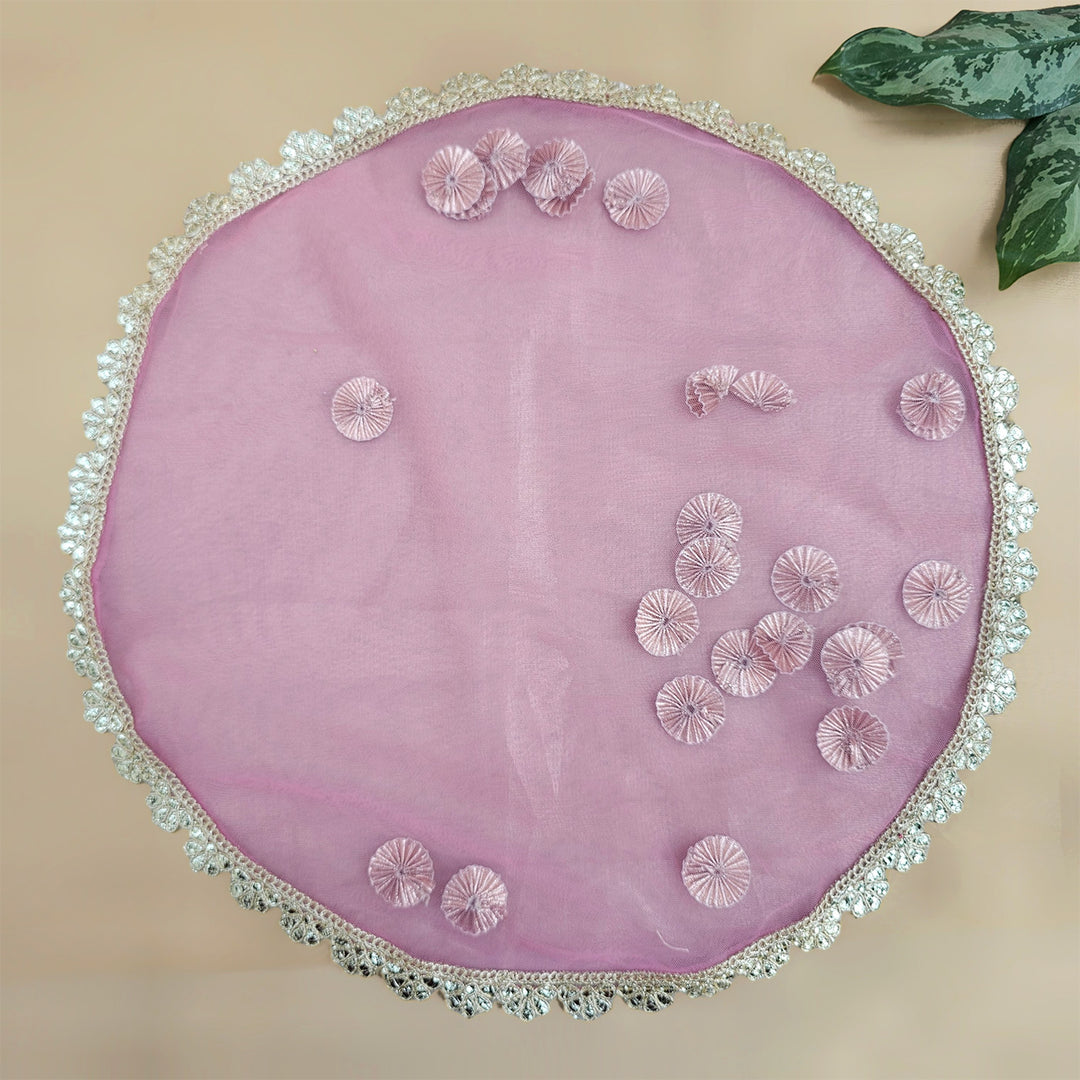 Decorative Shagun Tray Cover With Floral Gota Motifs For Festive Decor