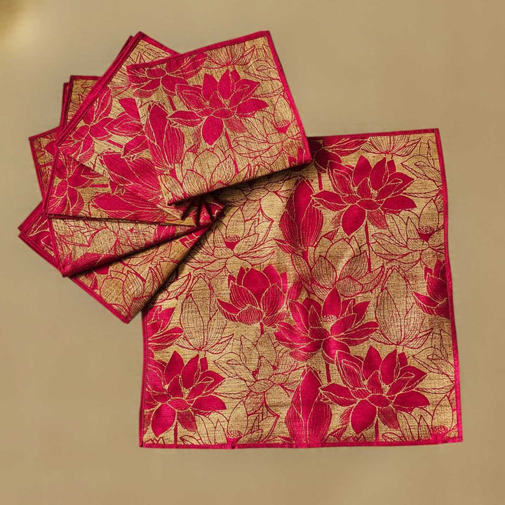 Handmade Lotus Classic Gift Hamper | Includes 1 Table Runner, 6 Table Mats, 4 Diyas, 4 Tealight Holders, 4 Battery Operated Tealights And 1 Gift Box