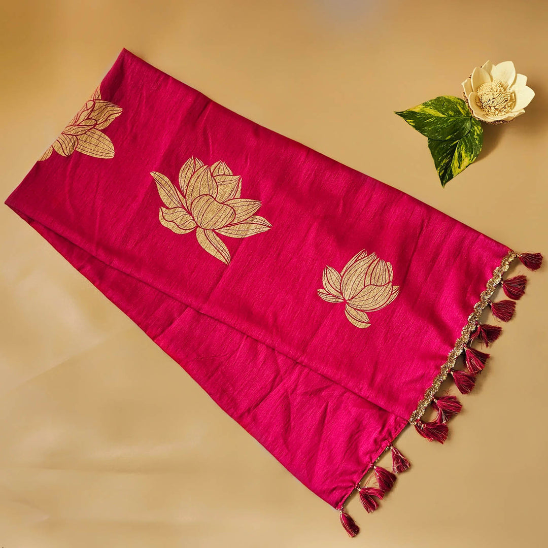 Handmade Pink Lotus Design Mini Gift Hamper | Includes 1 Silk Runner,1 Toran, 4 Diyas And 1 Gift Box