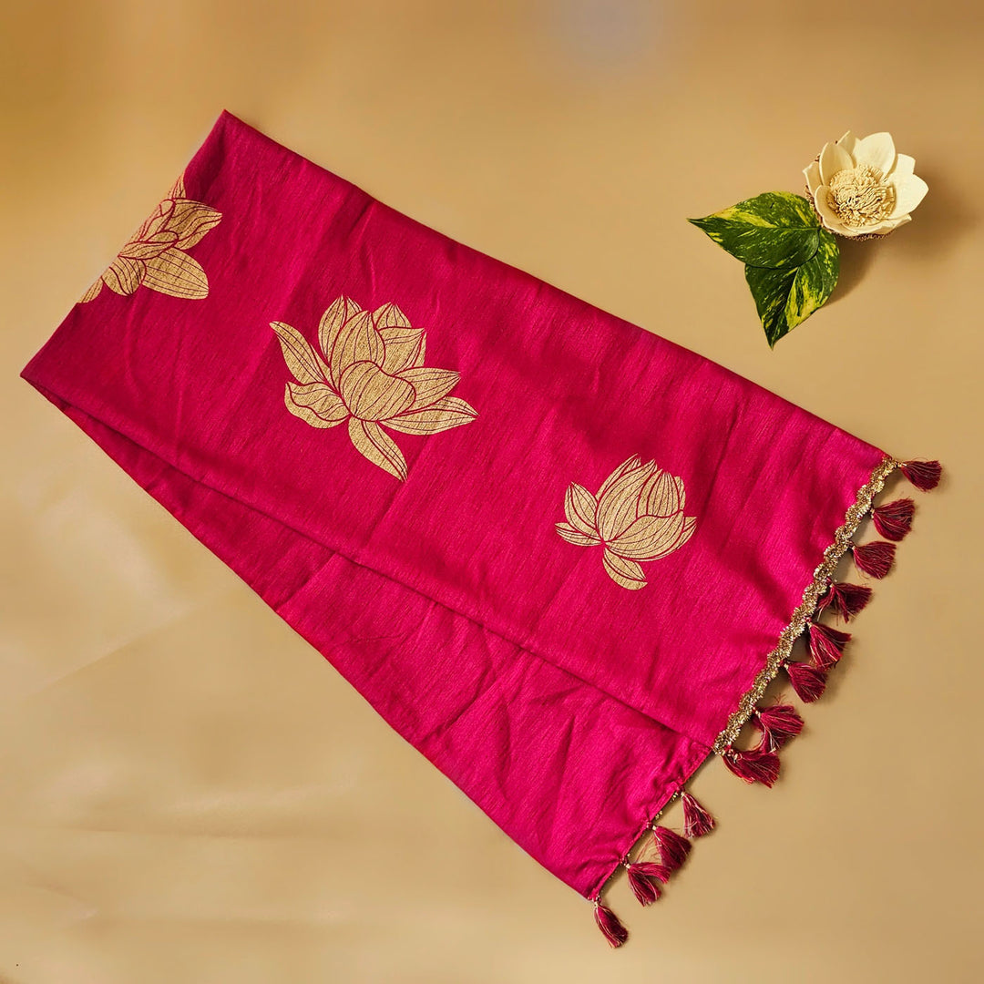 Handmade Pink Lotus Design Silk Table Runner