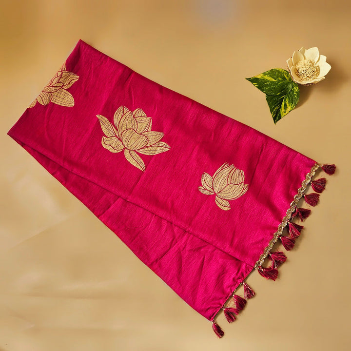 Handmade Pink Lotus Design Silk Table Runner