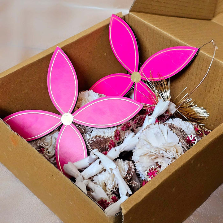 Set Of 2 | Handmade Flower Design Shola And Wooden Hangings