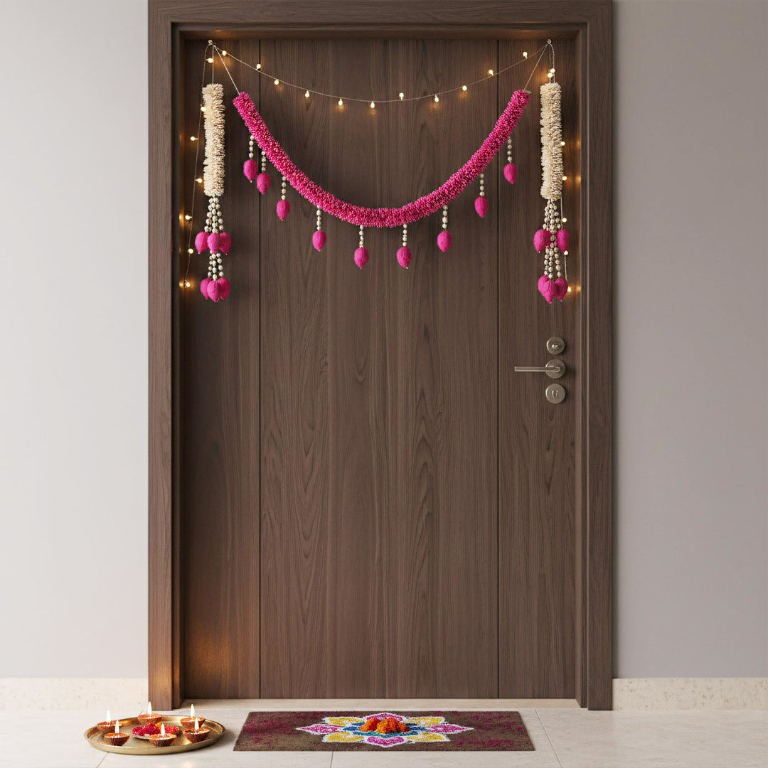 Handmade Pink Royale Shola Flower Toran