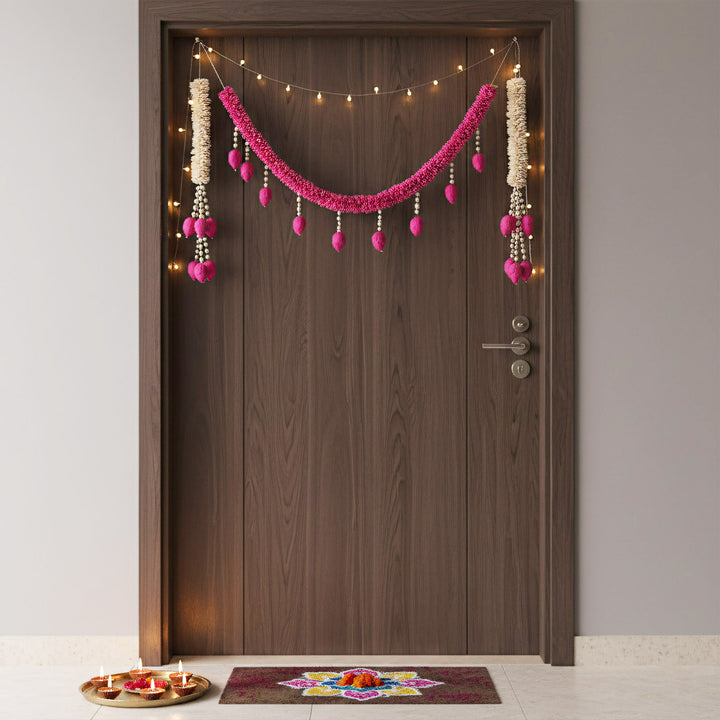 Handmade Pink Royale Shola Flower Toran