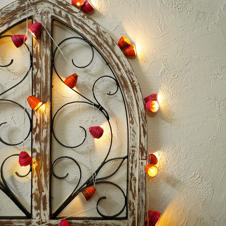 Upcycled Newspaper Indian Fairy Lights - Pink & Orange