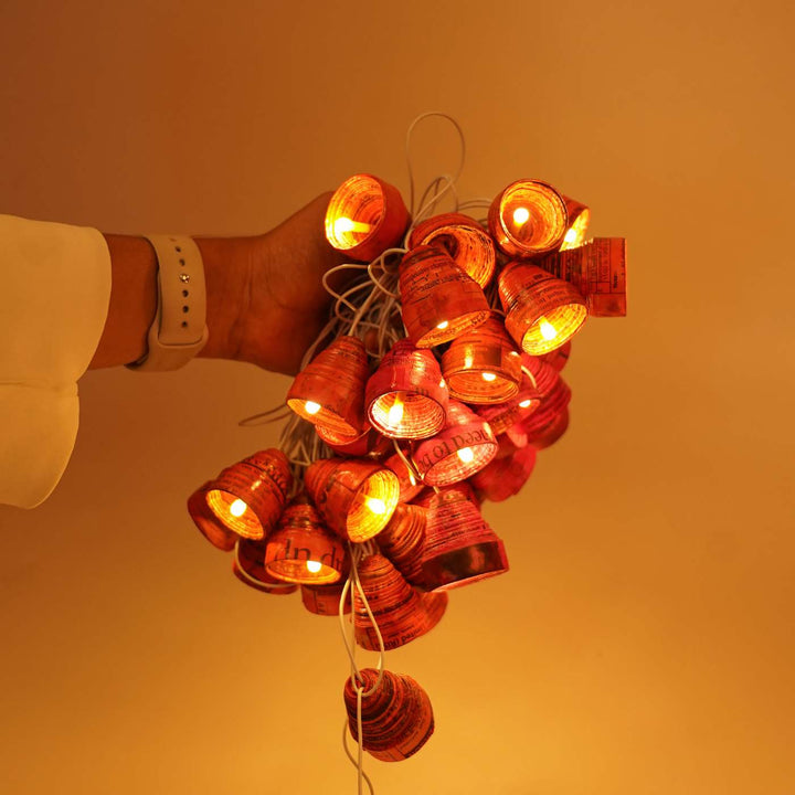 Upcycled Newspaper Indian Fairy Lights - Pink & Orange