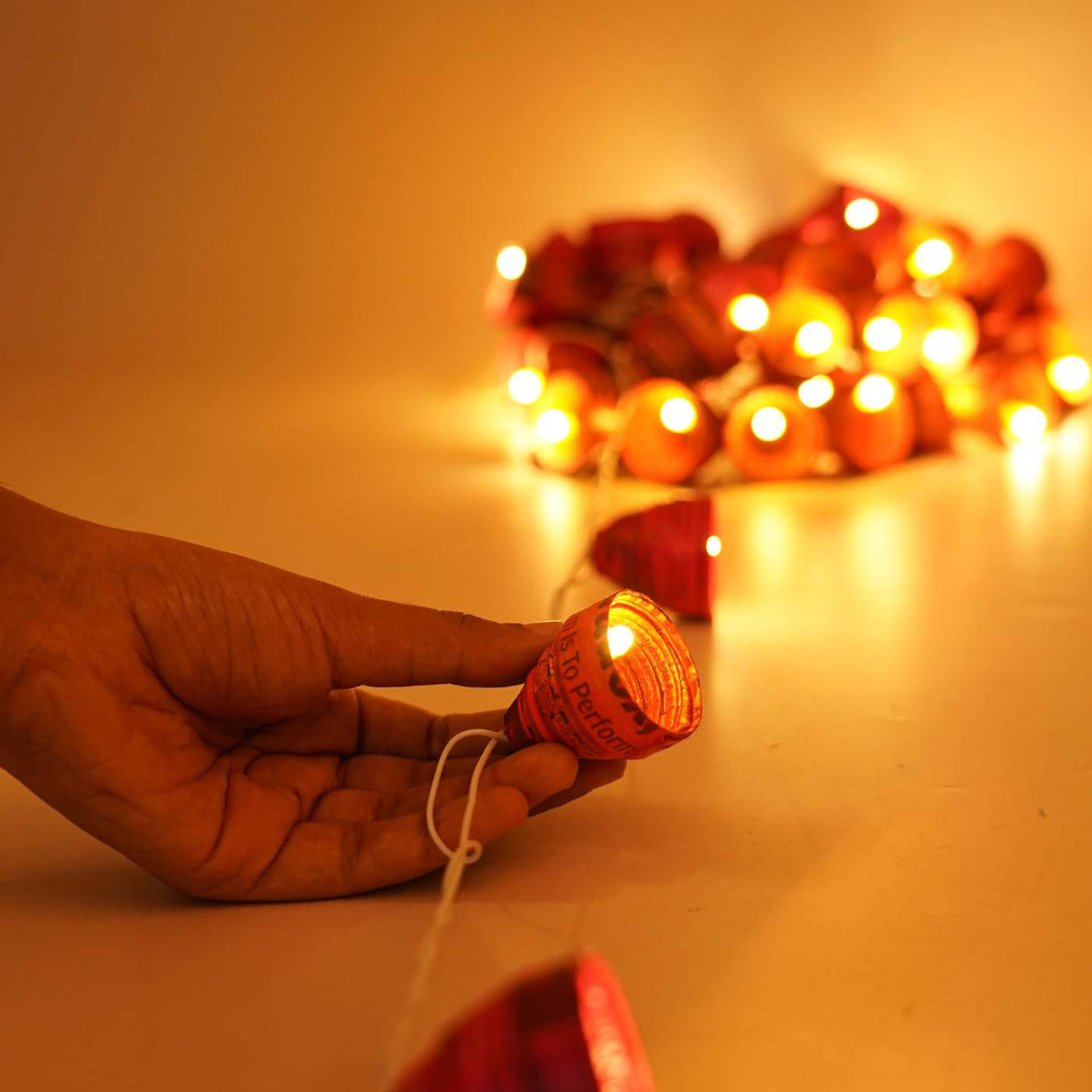 Upcycled Newspaper Indian Fairy Lights - Pink & Orange