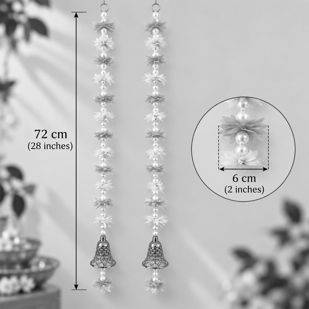 Handmade White & Pink Mogra Flower Pearl Hanging With Bells