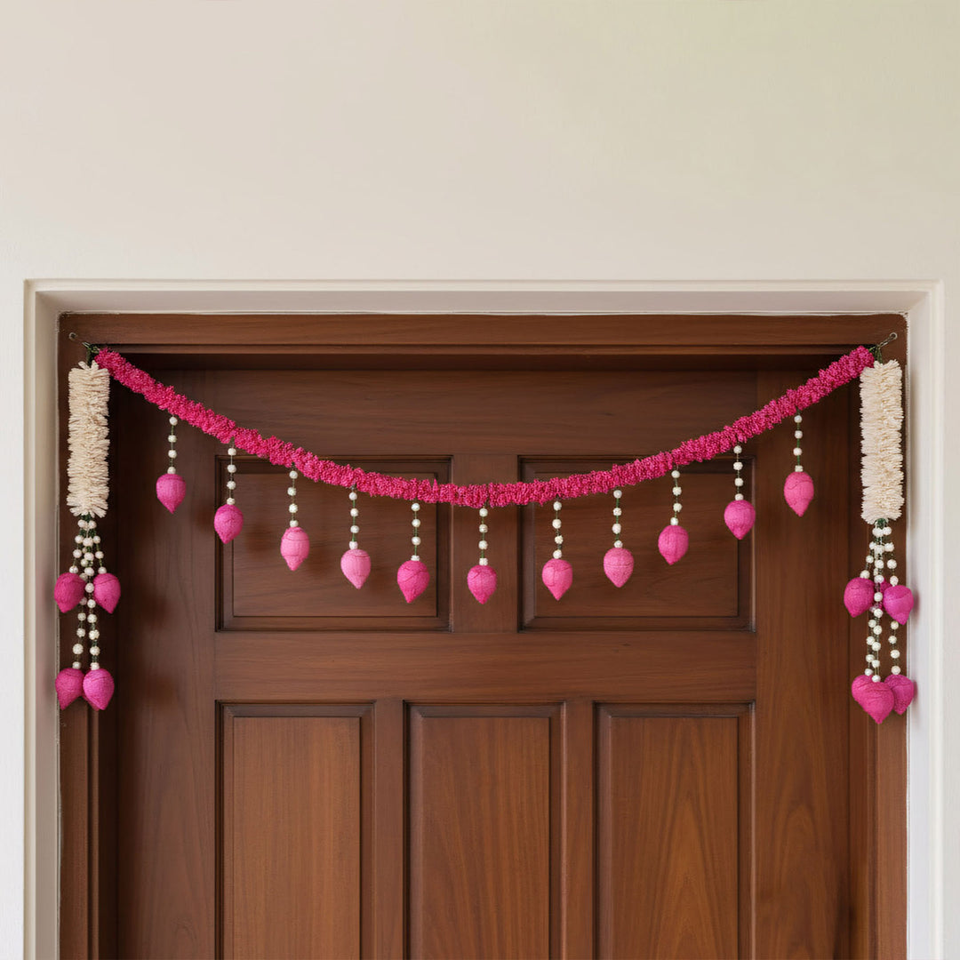 Handmade Pink Royale Shola Flower Toran