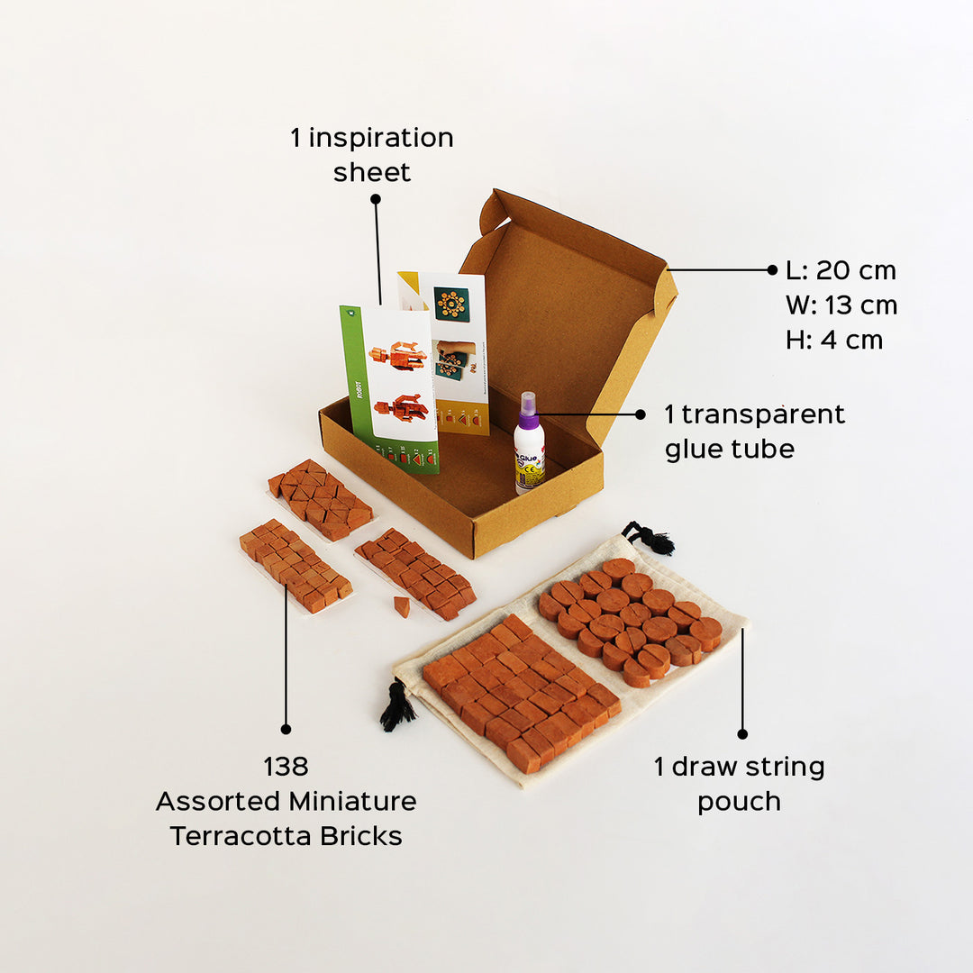 Terracotta Bricks DIY Construction Kit Gift Pack | 138 Assorted Bricks