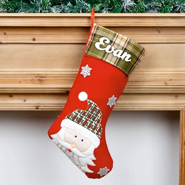 Personalized Handmade Plaid And Pine Santa Stocking