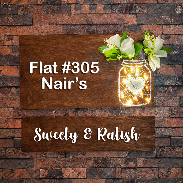 String Art Mason Jar Nameplate - White Flowers