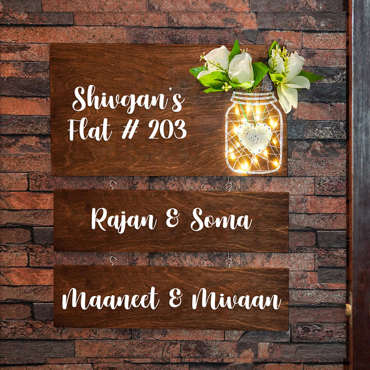 String Art Mason Jar Nameplate - White Flowers
