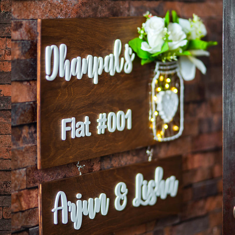 Hindi / Marathi String Art Mason Jar Nameplate - Roses