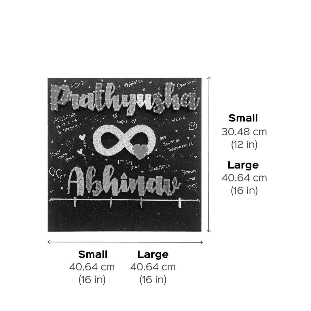 Couples String Art Name Plate Infinity Love - Dimension Chart with Text Details