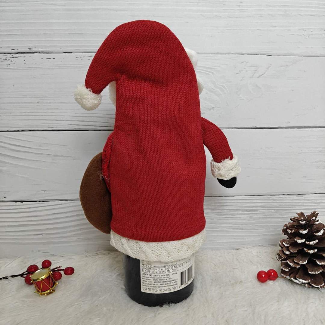 Handmade Plush Santa With A Sack Wine Bottle Cover