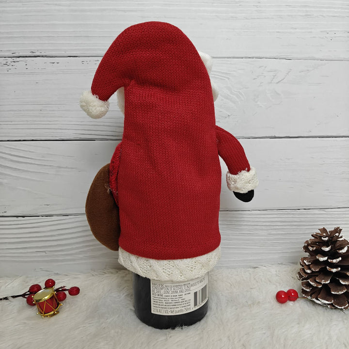 Handmade Plush Santa With A Sack Wine Bottle Cover
