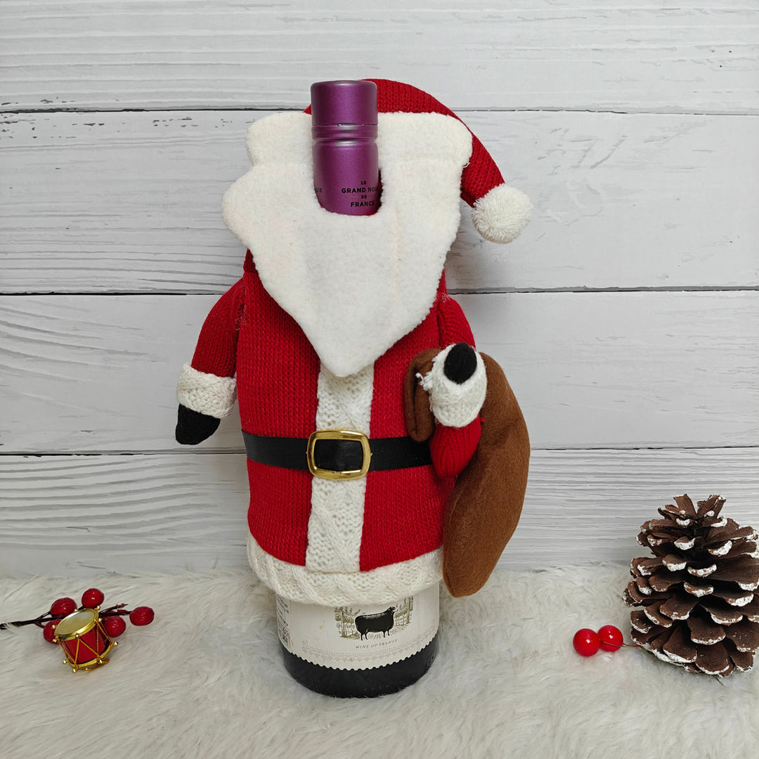 Handmade Plush Santa With A Sack Wine Bottle Cover