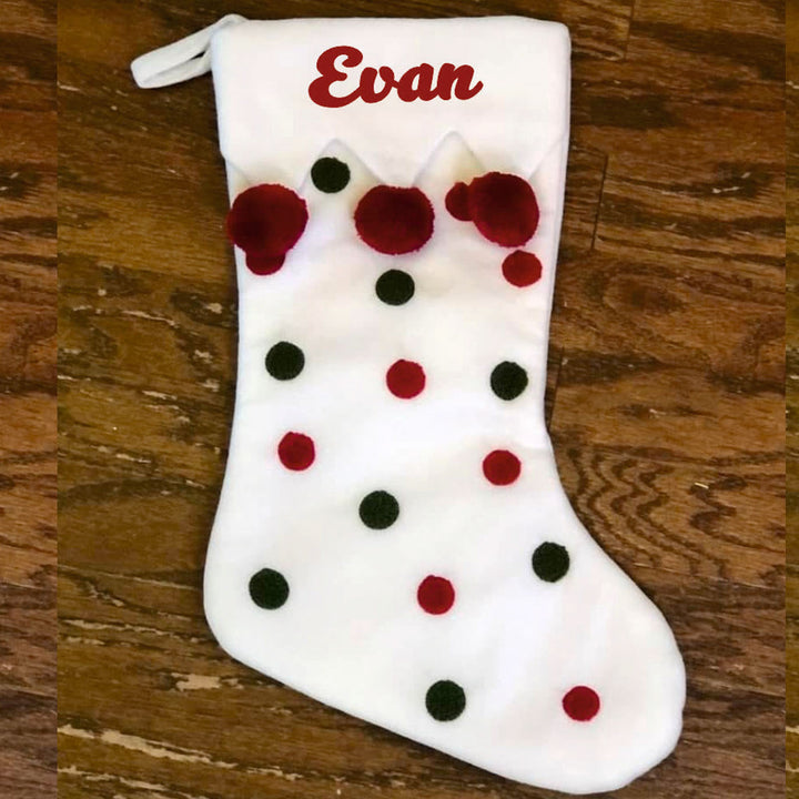 Personalized Handmade Pom Pom Polka Dot Stocking