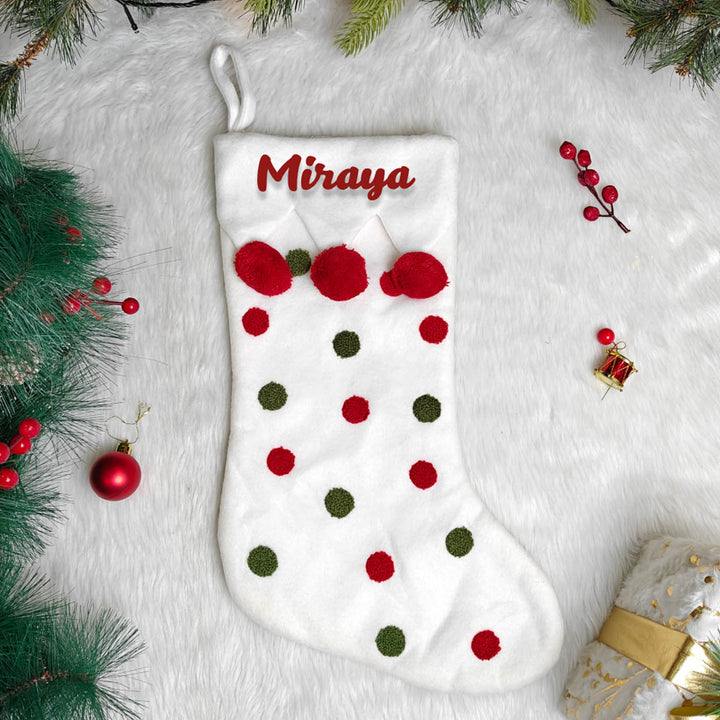 Personalized Handmade Pom Pom Polka Dot Stocking