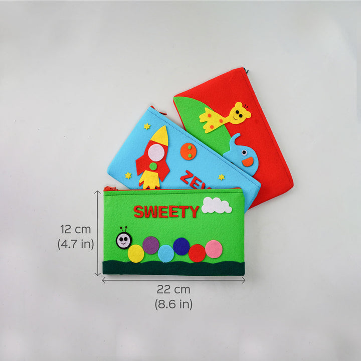 Personalized Kids Felt Stationery Pouch I Caterpillar Theme