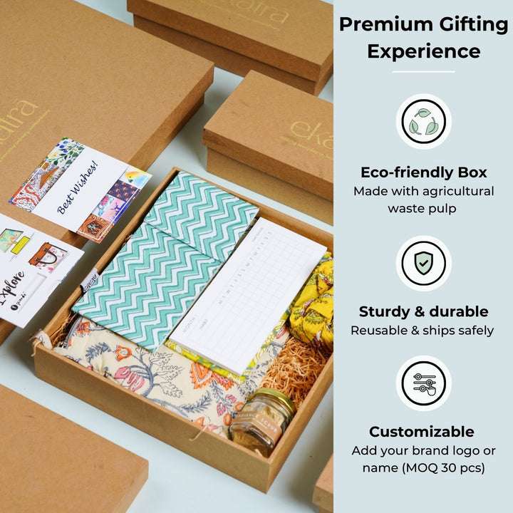 Sustainable Handmade Blue Chevron Productivity Stationary Hamper