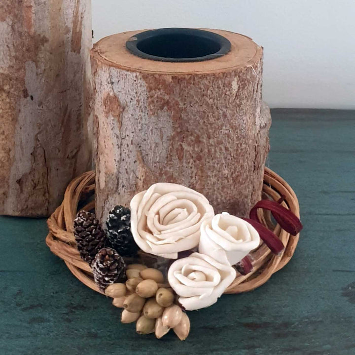 Handmade Pretty Posie Log Wooden Tealight Holders For Decoration | Set Of 3