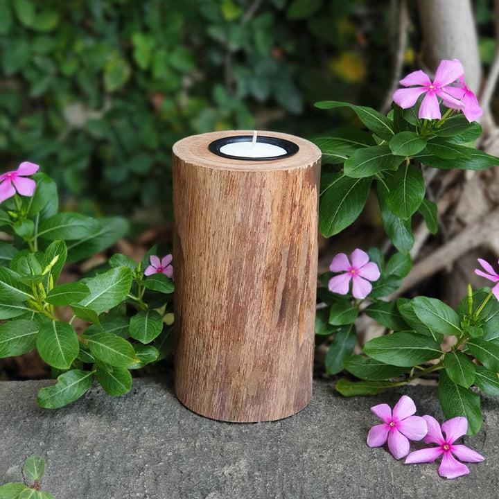 Handmade Pretty Posie Log Wooden Tealight Holders For Decoration | Set Of 3