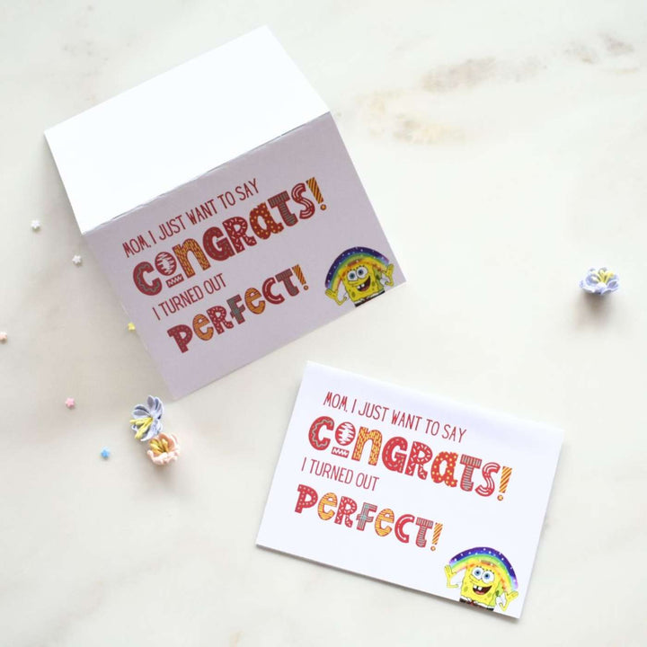 Personalized Handmade Sponge Bob Theme Paper Greeting Card For Mothers